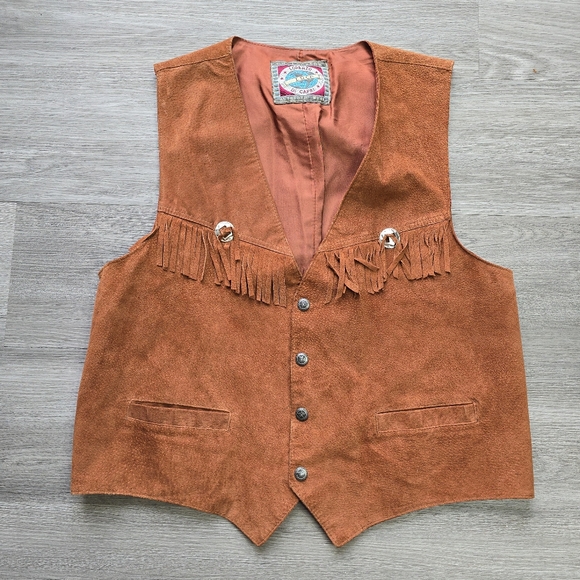 Vintage Jackets & Blazers - Fringed Suede Vest in Rusty Orange Bohemian Western